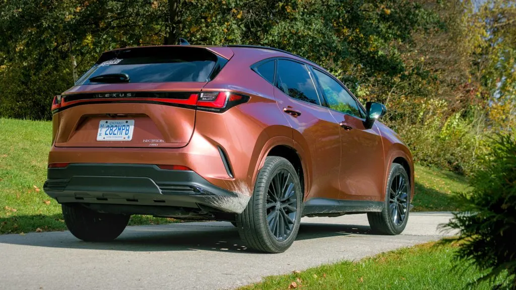 2027 Lexus NX Hybrid rear three-quarter view with updated rear lighting