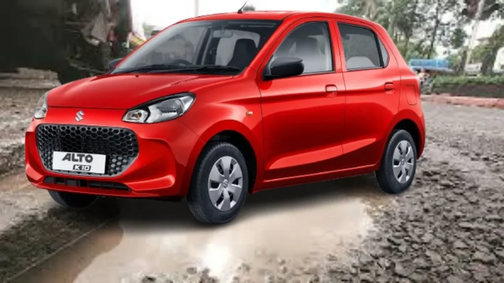 alto k10 image, alto k10 pic for ground clreance, alto k10 in red clour on pathhole